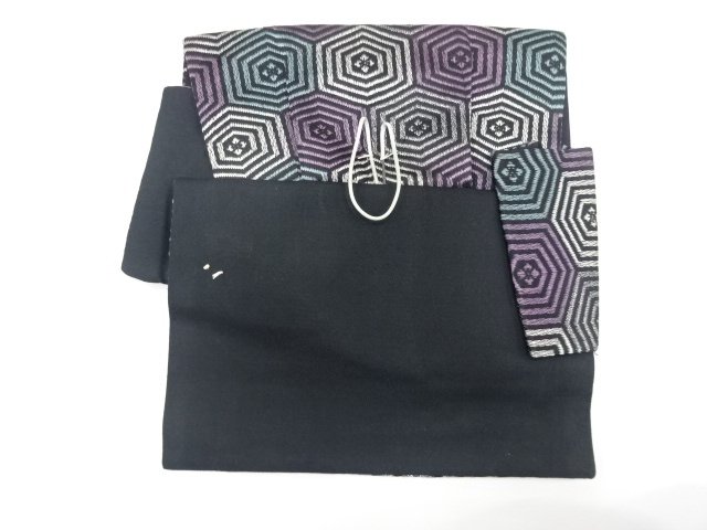  重ね亀甲に花菱模様織り出し　作り帯